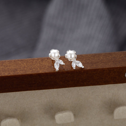 S999 Sterling Silver Pure Silver Stud Earrings Female Water Drop Ear-caring Shell Pearls